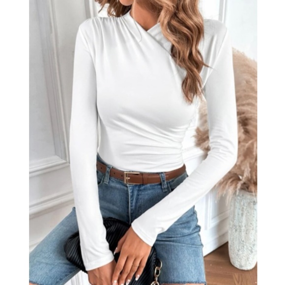 Luxe asymmetrical neck wrap detail top - Picture 11 of 15